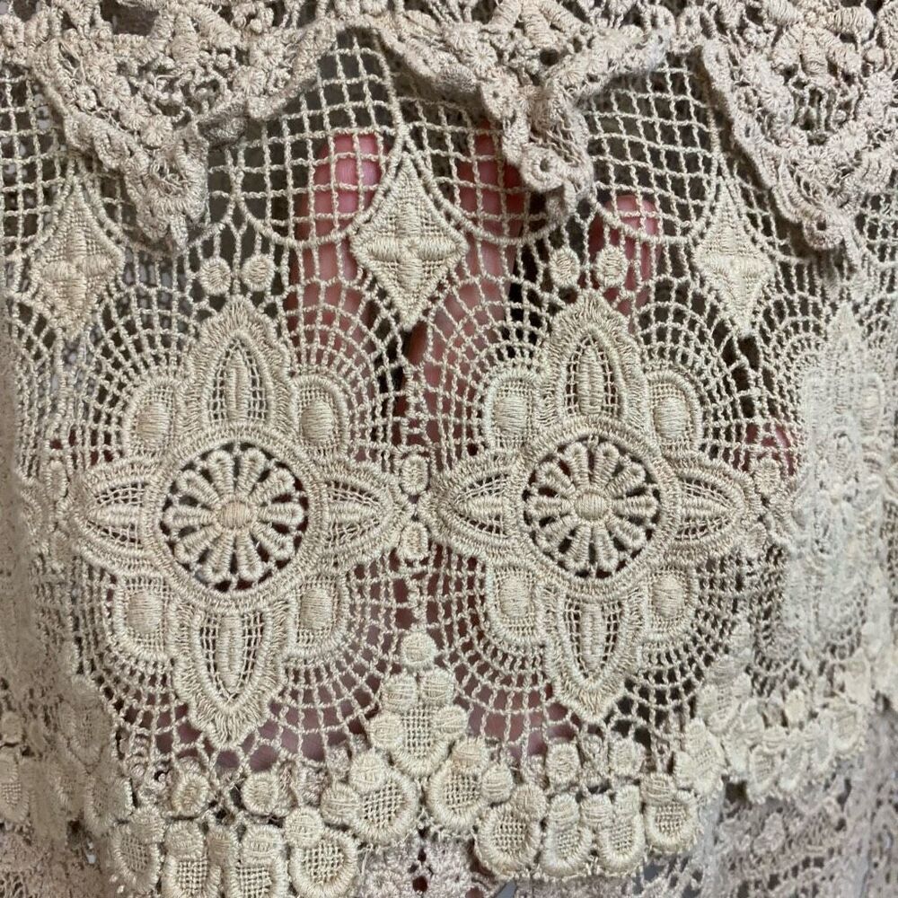 Johnny Was Boho Cream Lace Tiered Crochet Top Blouse Size Small - Picture 4 of 6